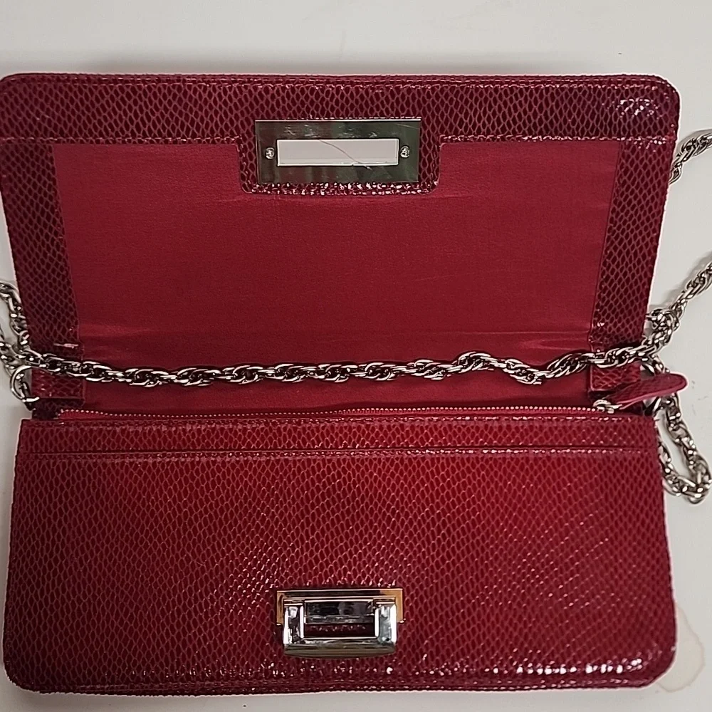 White House Black Market Elegant Red Suede/leather Crossbody Clutch. Minimalist - Picture 6 of 10